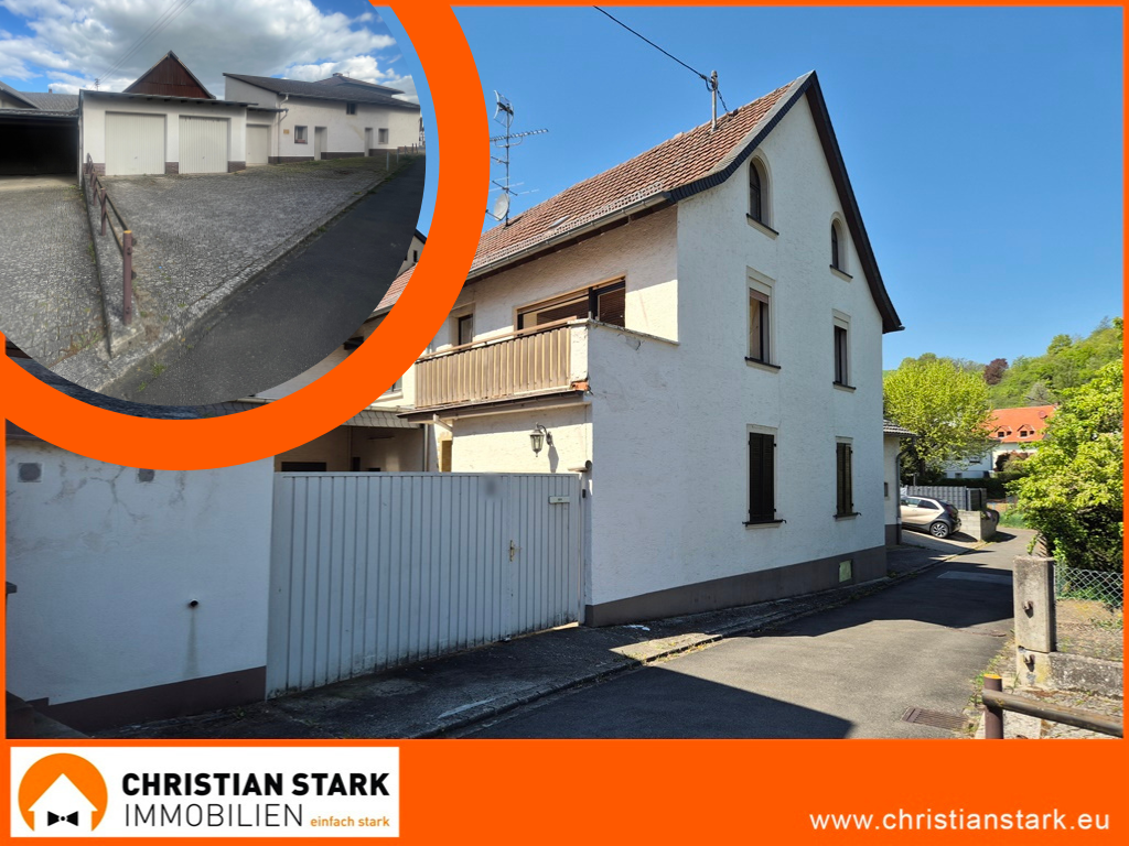 Investfreundliches Anwesen für Individualisten im Ortskern – 3 Garagen kl. Werkstatt-Garten! - Titelbild mit Garagen (9054)